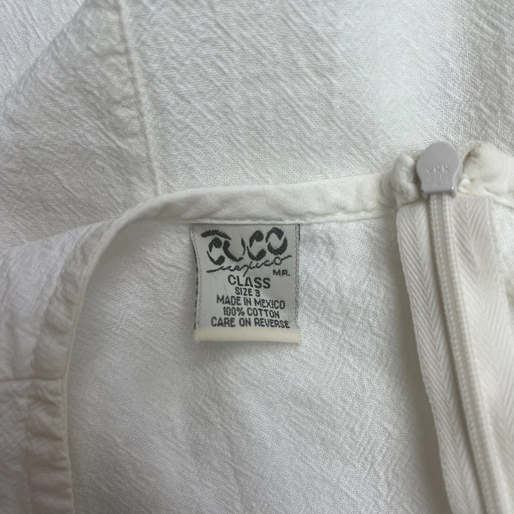 Cuco Mexico Class Women White Ivory Top Blouse Bubble Short Sleeve Cotton Sz M-L - Picture 5 of 6